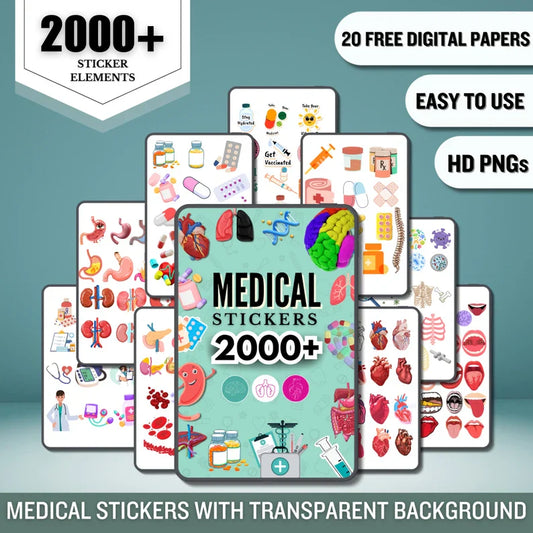 Medical Stickers 2000+transparent back Ground | Pre-cropped | Healthcare Sticker | Human Body Sticker